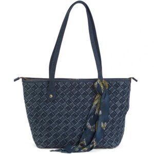 NWT Patricia Nash Viotti Washed Woven Denim Tote with Greek Map scarf